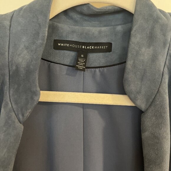 White House Black Market Open Drape Front dusty Blue Genuine Suede Jacket Sz S - Picture 3 of 10